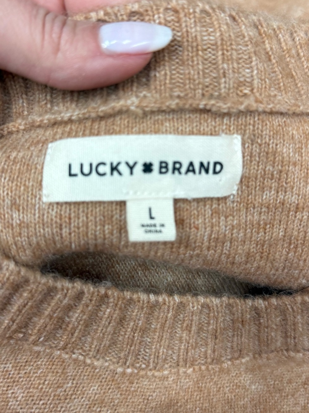 Lucky Brand Camel Crewneck Sweater Soft Knit Pullover Size L NWT - Picture 3 of 11